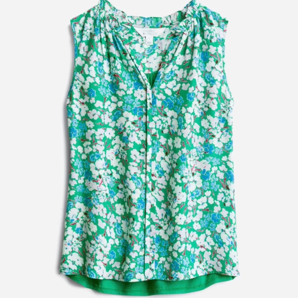 Stitch Fix 41 Hawthorn Orlee Mixed Material Sleeveless Top Green Small